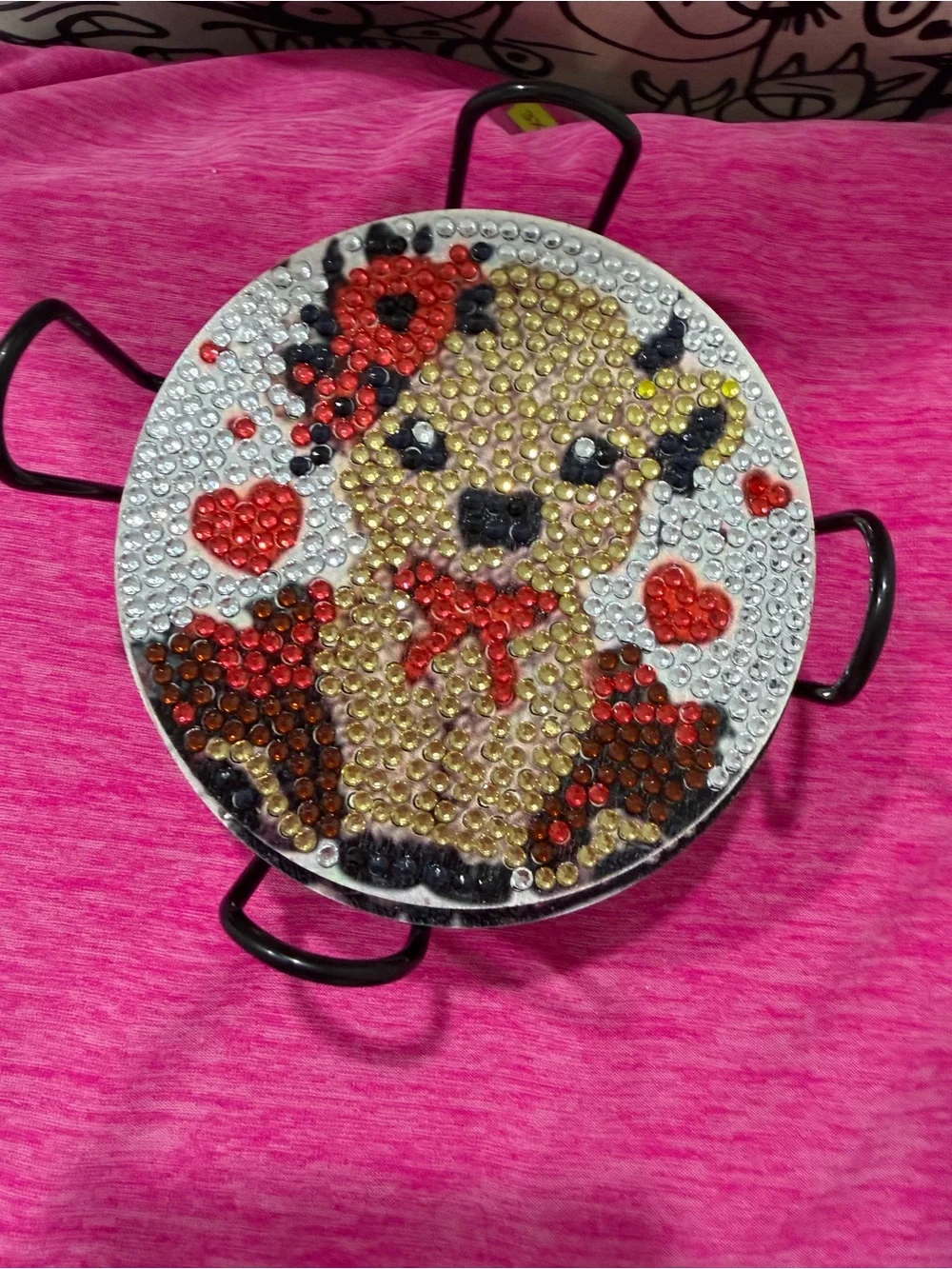 Rhinestone Puppy Decorative Serving Trivet - Pink Handmade coasters